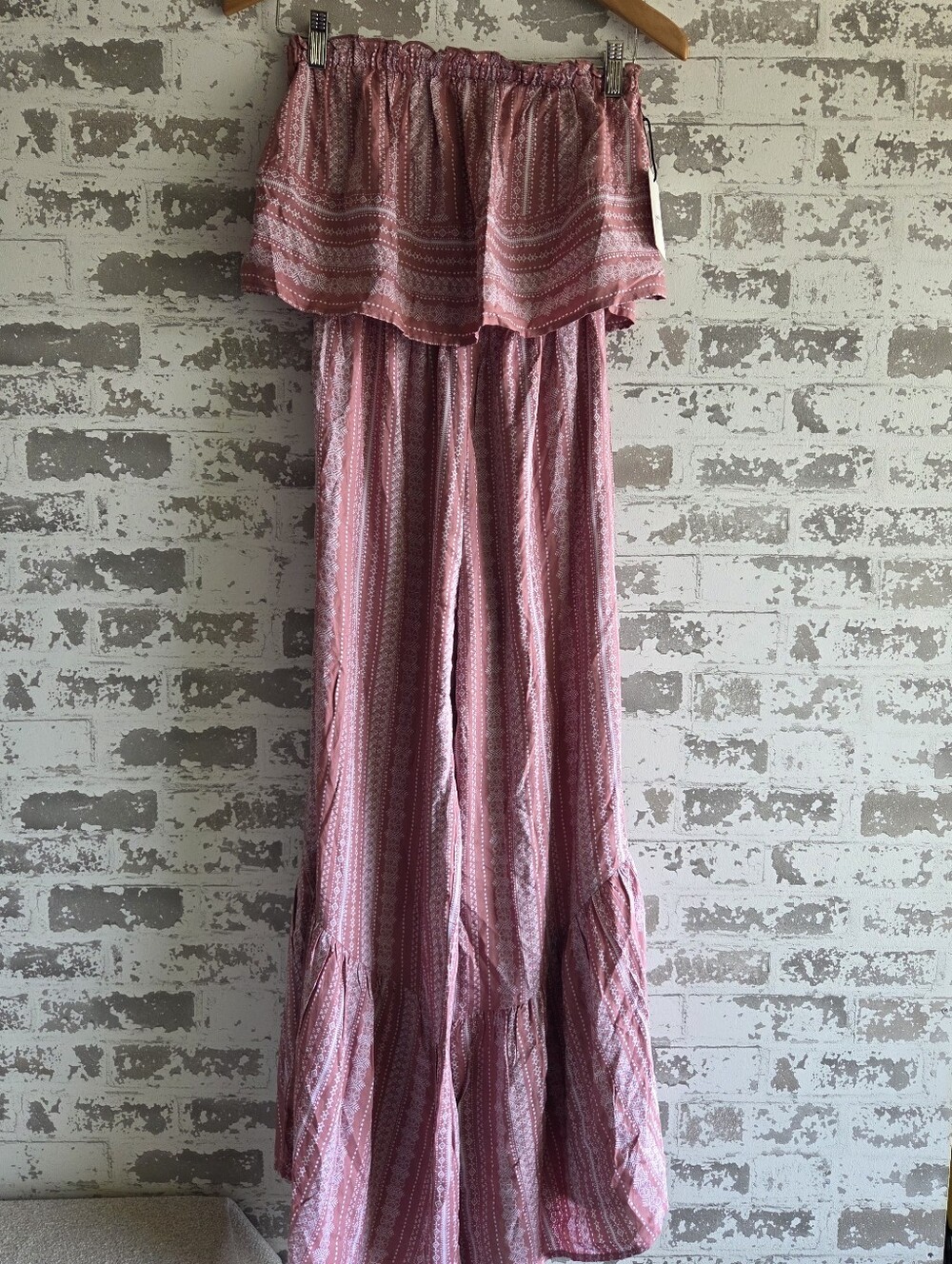 Japnae Pink White Geometric Stripe Strapless Jumpsuit Wide Leg XS NWT